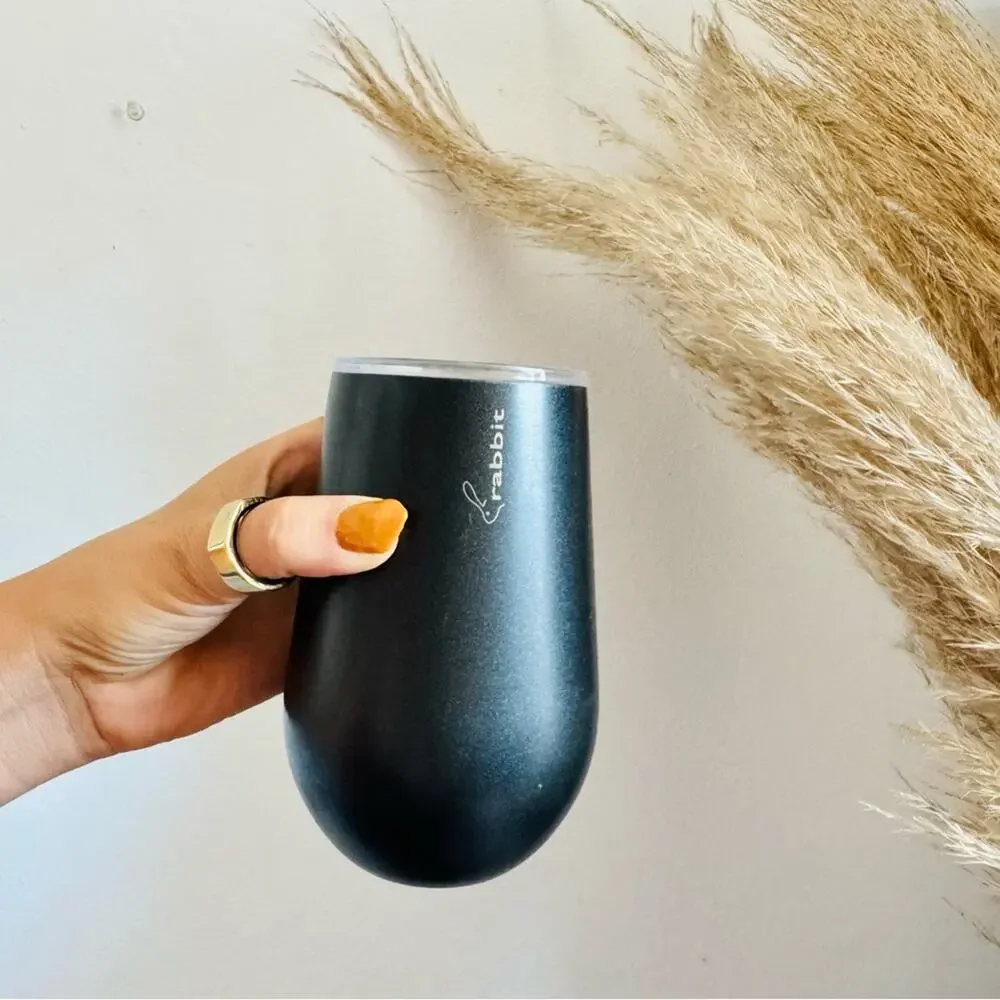 NEW RABBIT Black Clear Stainless Steel Hot Cold Insulated Travel Mug Wine Glass